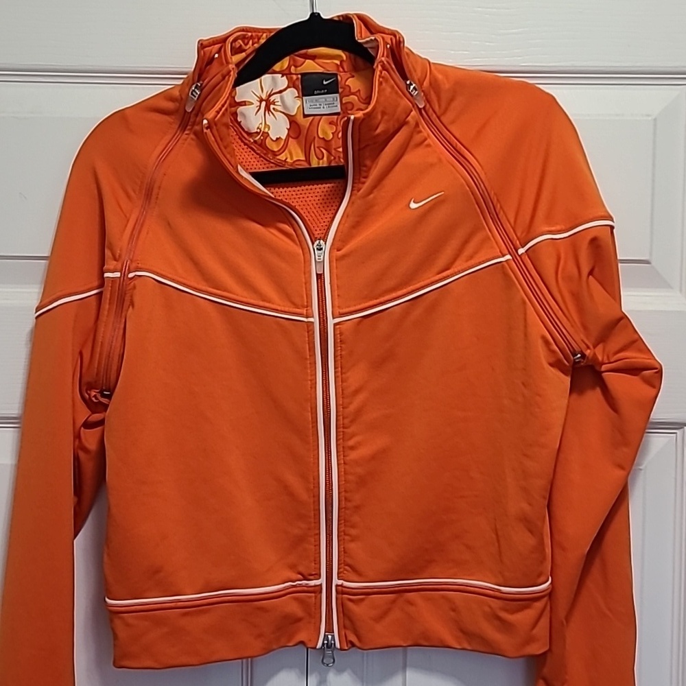 Nike Track Jacket Orange Full Zip Gym Warm Up Dri Fit Cropped LARGE - Picture 8 of 9